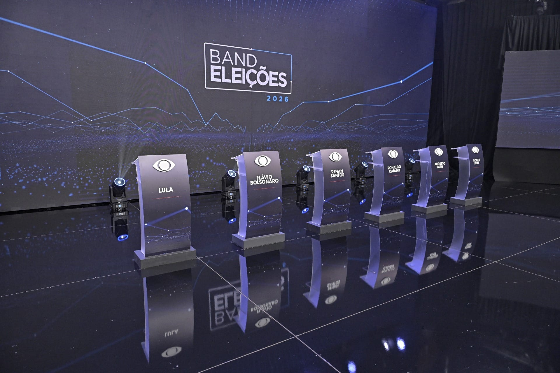Púlpitos preparados para o debate presidencial na Band.